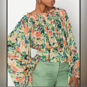 Ted Baker Kesara floral printed balloon sleeve sheer blouse  XS
